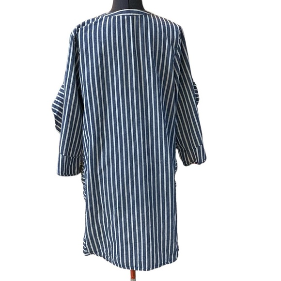 Given Kale Dress Size M Cotton Blue/White Print Button Down V-Neck Tunic Stripe - Picture 6 of 10